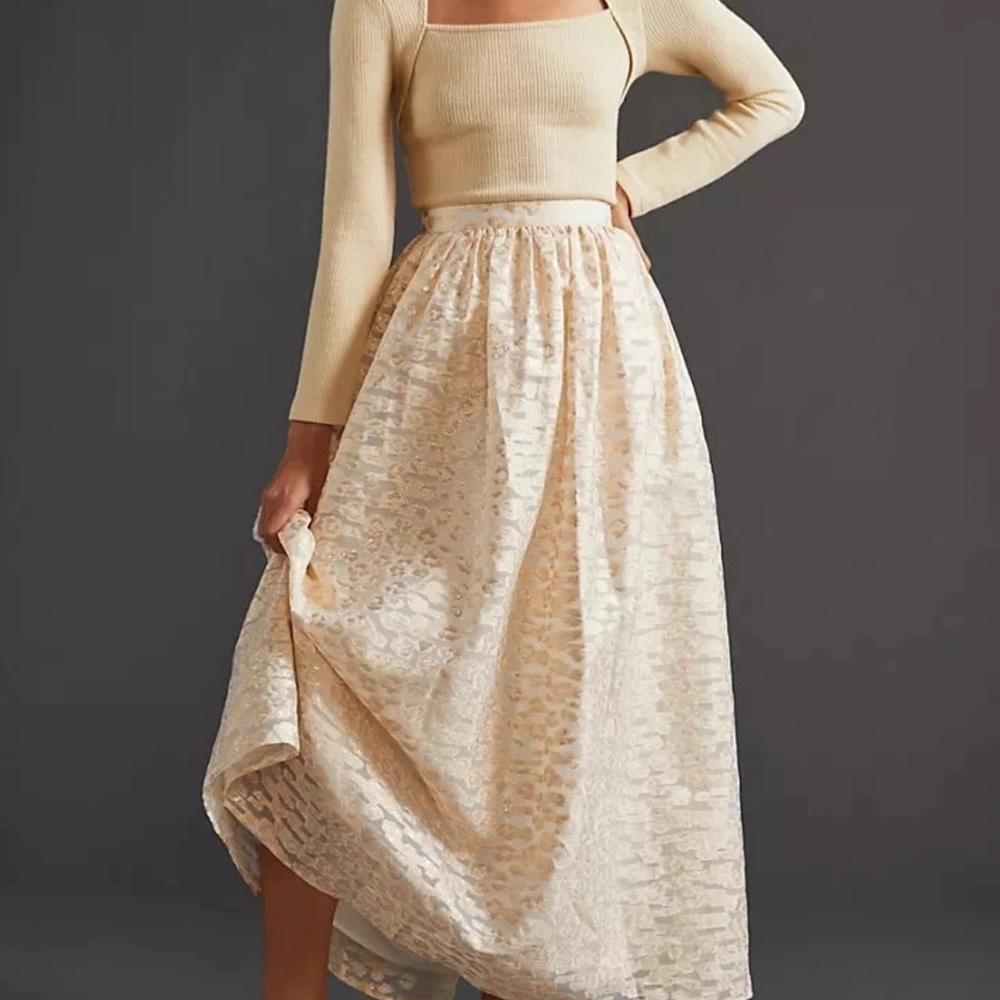 Anthropologie Cream Jacquard Maxi Skirt - Picture 2 of 9